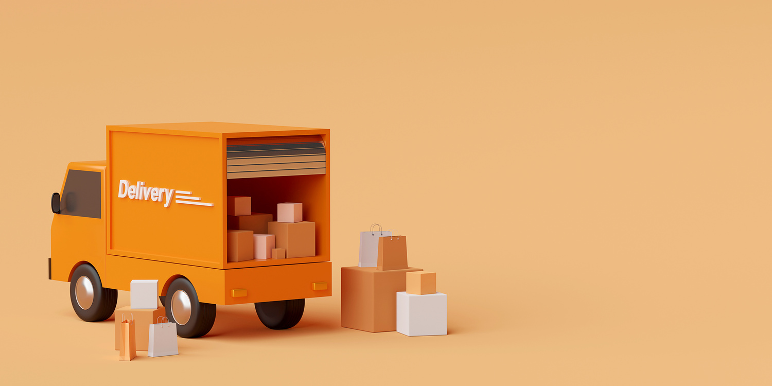 E-Commerce Concept, Transportation Shipment Delivery by Truck, 3